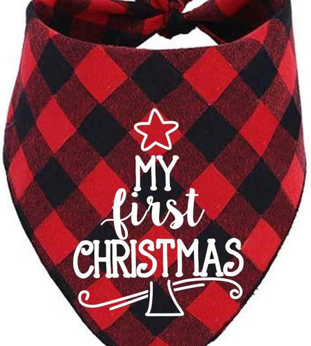 Dog First Christmas Bandana,Red Plaid Xmas Puppy Scarf