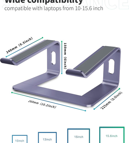 Laptop Stand, Aluminum Computer Riser, Ergonomic Laptops Elevator for Desk, Metal Holder Compatible with 10 to 15.6 Inches Notebook Computer, Purple