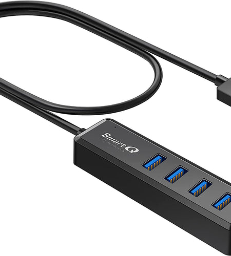 H302S USB 3.0 Hub for Laptop with 2Ft Long Cable, Multi Port Expander, Fast Data Transfer USB Splitter Compatible with Windows PC, Mac, Printer, Mobile HDD
