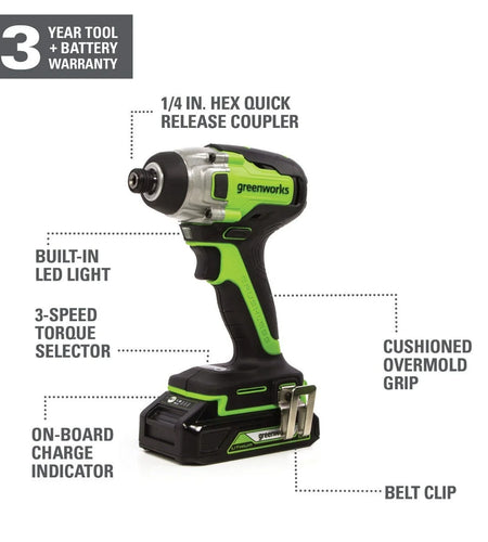 24V Brushless Cordless 1/4" Impact Driver Set + (2) USB Batteries & Charger 3803702AZ