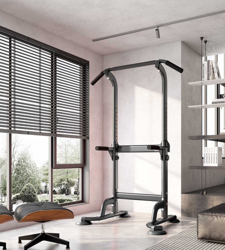 Power Tower Pull up Bar, Strength Training Workout Equipment with Adjustable Height, Black
