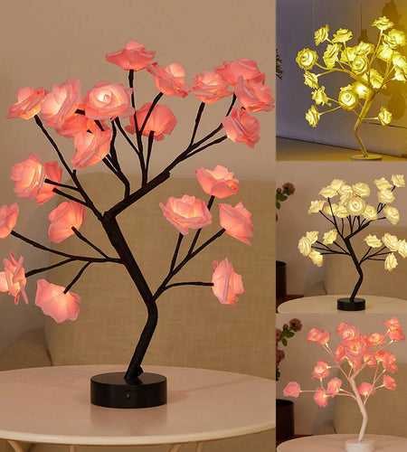 USB Battery Operated LED Table Lamp Rose Flower Bonsai Tree Night Lights Garland Bedroom Decoration Christmas Lights Home Decor