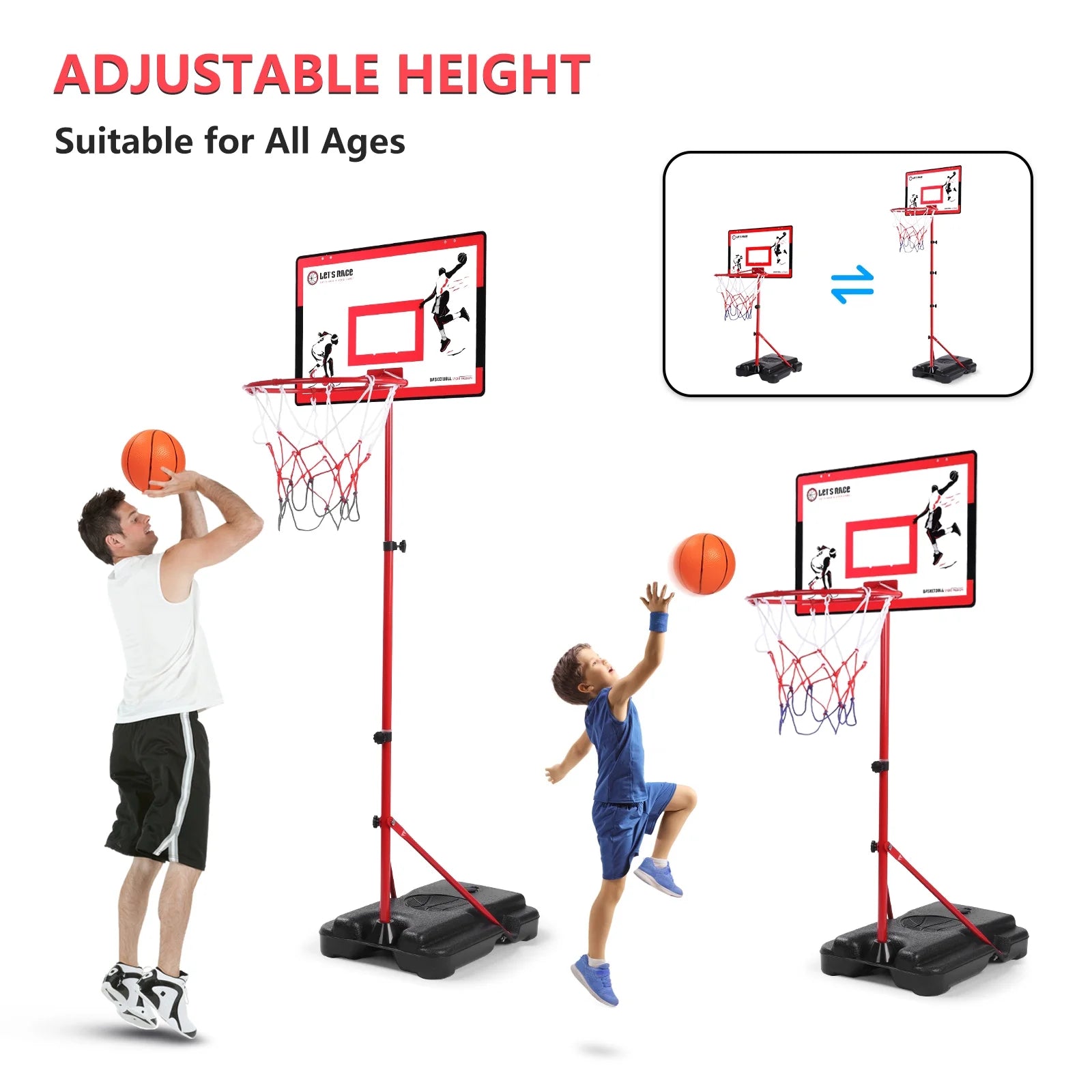 Kids Basketball Hoop with Stand, Adjustable Basketball Set, Toddler Basketball Toys for Boys Age 3 4 5 6 7 8, Indoor Outdoor Backyard Sport Game Gifts