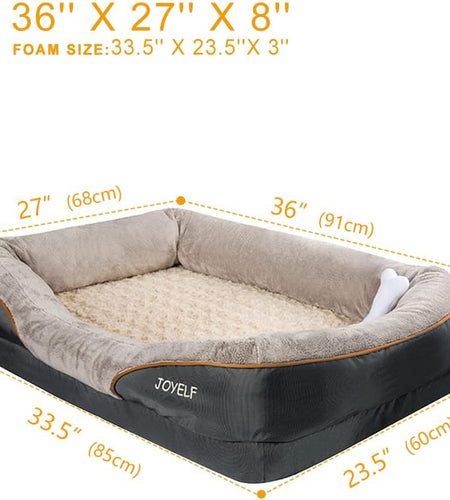 Large Memory Foam Dog Bed, Orthopedic Dog Bed & Sofa with Removable Washable Cover and Squeaker Toy as Gift