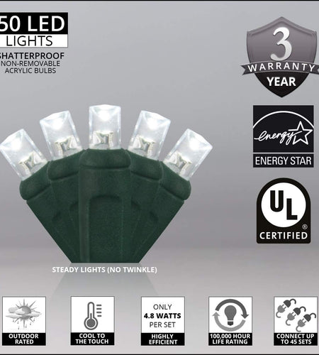 50 5Mm LED Cool White Christmas Lights, 6" Spacing, 25' White LED Christmas Lights Outdoor Tree Lights Holiday Lights Mini Lights Party House Bedroom String Lights