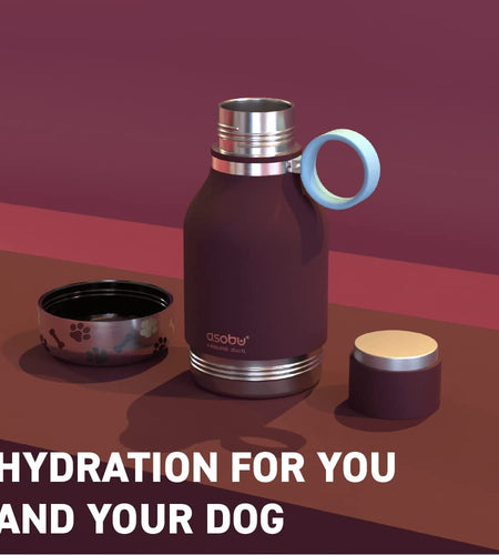 Dog Bowl Attached to Stainless Steel Insulated Bottle 1 Liter (Burgundy)