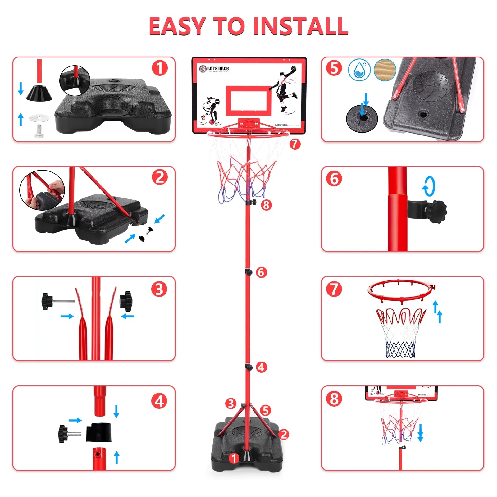 Kids Basketball Hoop with Stand, Adjustable Basketball Set, Toddler Basketball Toys for Boys Age 3 4 5 6 7 8, Indoor Outdoor Backyard Sport Game Gifts