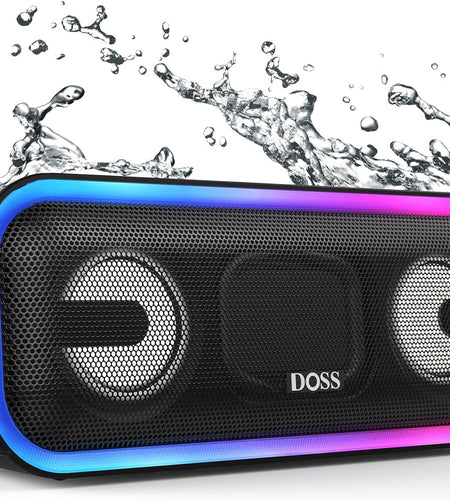 Bluetooth Speaker,  Soundbox Pro+ Wireless Pairing Speaker with 24W Stereo Sound, Punchy Bass, IPX6 Waterproof, 15Hrs Playtime, Multi-Colors Lights, for Home,Outdoor-Black