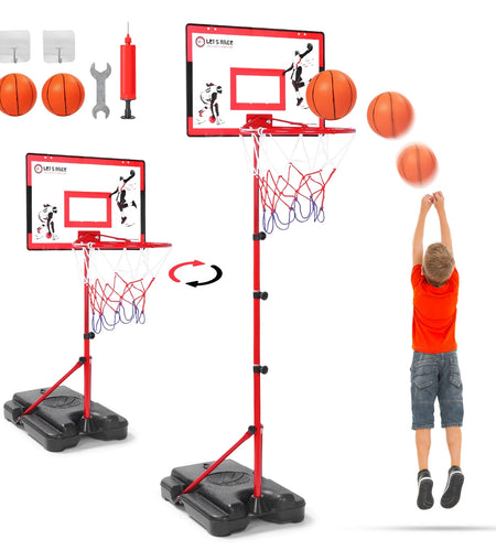 Kids Basketball Hoop with Stand, Adjustable Basketball Set, Toddler Basketball Toys for Boys Age 3 4 5 6 7 8, Indoor Outdoor Backyard Sport Game Gifts