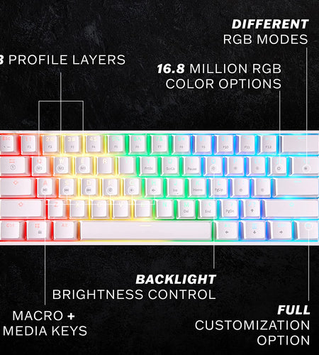 GK61 Mechanical Gaming Keyboard - 61 Keys Multi Color RGB Illuminated LED Backlit Wired Programmable for Pc/Mac Gamer (Gateron Optical Brown, White)