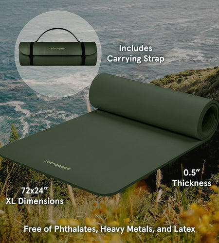 Solana Yoga Mat 1" & 1/2" Thick W/Nylon Strap for Men & Women - Non Slip Exercise Mat for Yoga