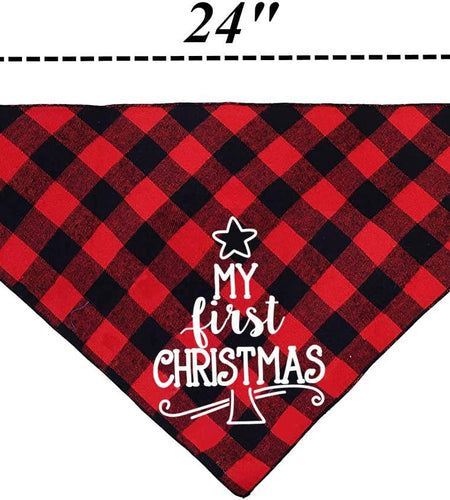 Dog First Christmas Bandana,Red Plaid Xmas Puppy Scarf