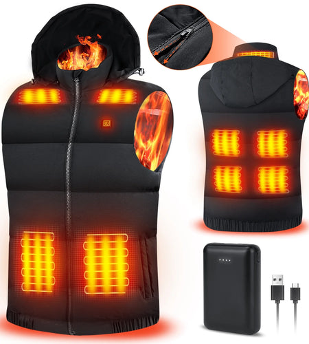 Heated Vest for Mens and Womens with 10000Mah Battery Pack, Detachable Heated Hood Heating Clothing, 3 Temperature Levels Electrically Heated Jacket, Szie XL