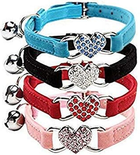 Heart Bling Cat Collar with Safety Belt and Bell 8-11 Inches