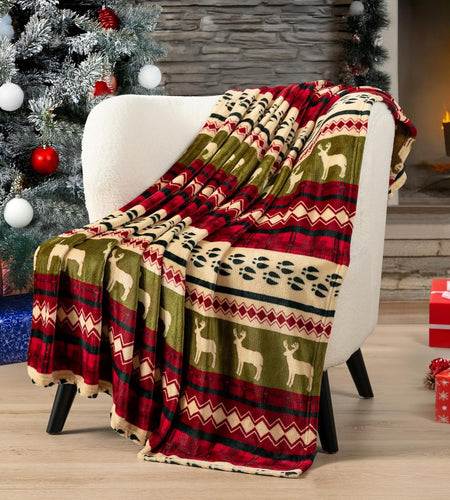 Christmas Throw Blanket | Red Christmas Holiday Fleece Blanket | Soft, Plush, Warm Winter Cabin Throw, 50X60 (Red Christmas)