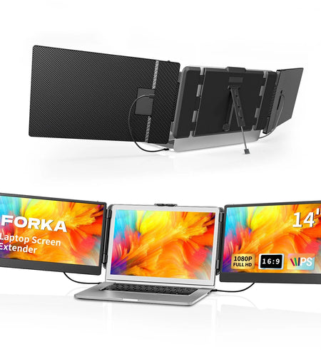 Laptop Screen Extender Monitor - 14" Portable IPS FHD 1080P, Hdmi/Usb-A/Type-C, 15.94" Max Length, Compatible with Windows & Mac