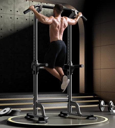 Power Tower Pull up Bar, Strength Training Workout Equipment with Adjustable Height, Black