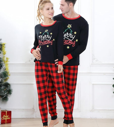 Christmas Family Pajamas Matching Sets, Classic Plaid Xmas Sleepwear for Family Mens Womens