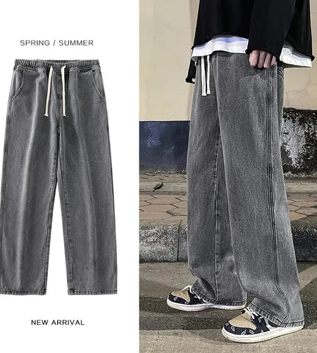 Autumn Korean Fashion Drawstring Y2K Jeans Homme Classic Baggy Straight Wide Leg Pants 2025 New Hip Hop Streetwear Casual Jean