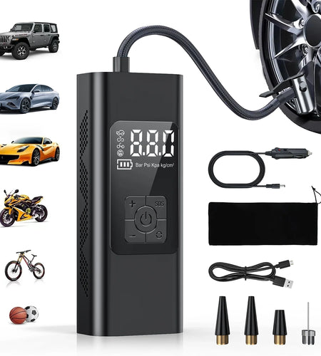 Tire Inflator, Portable 150 PSI Air Compressor Bicycle Pump with Digital Pressure Gauge, Cordless Rechargeable Tire Pump with LED Light, Mini Electric Air Pump for Car Bike Motorcycle Ball