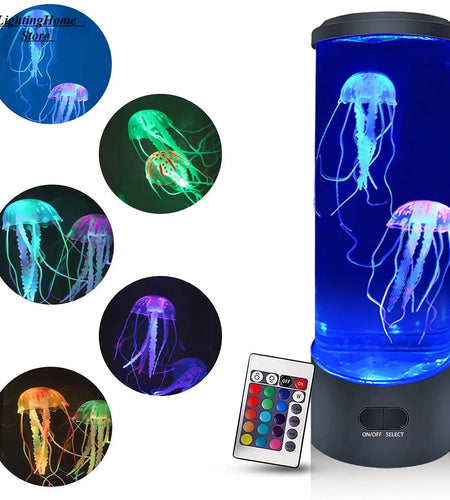 Jellyfish Lamp Color Changing Remote Control Aquarium Tank LED Night Light Birthday Gift USB Charging Relaxing Mood